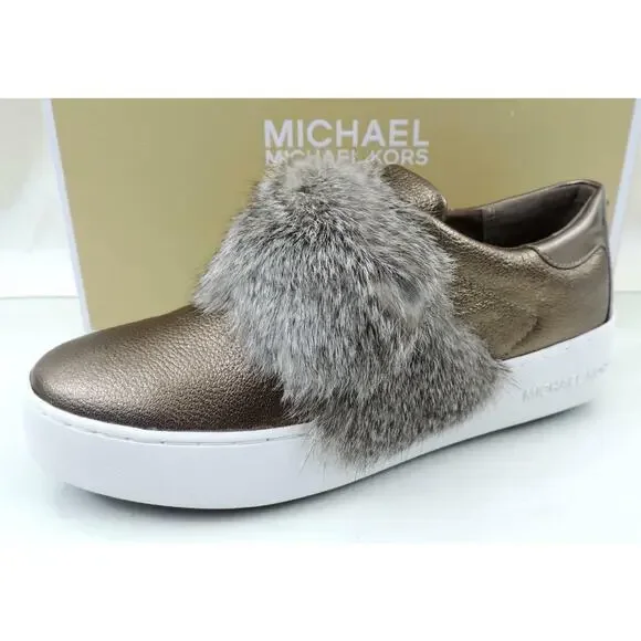 Women's Shoes Michael Kors Maven Platform Sneaker Metallic Leather Nickle Size 8